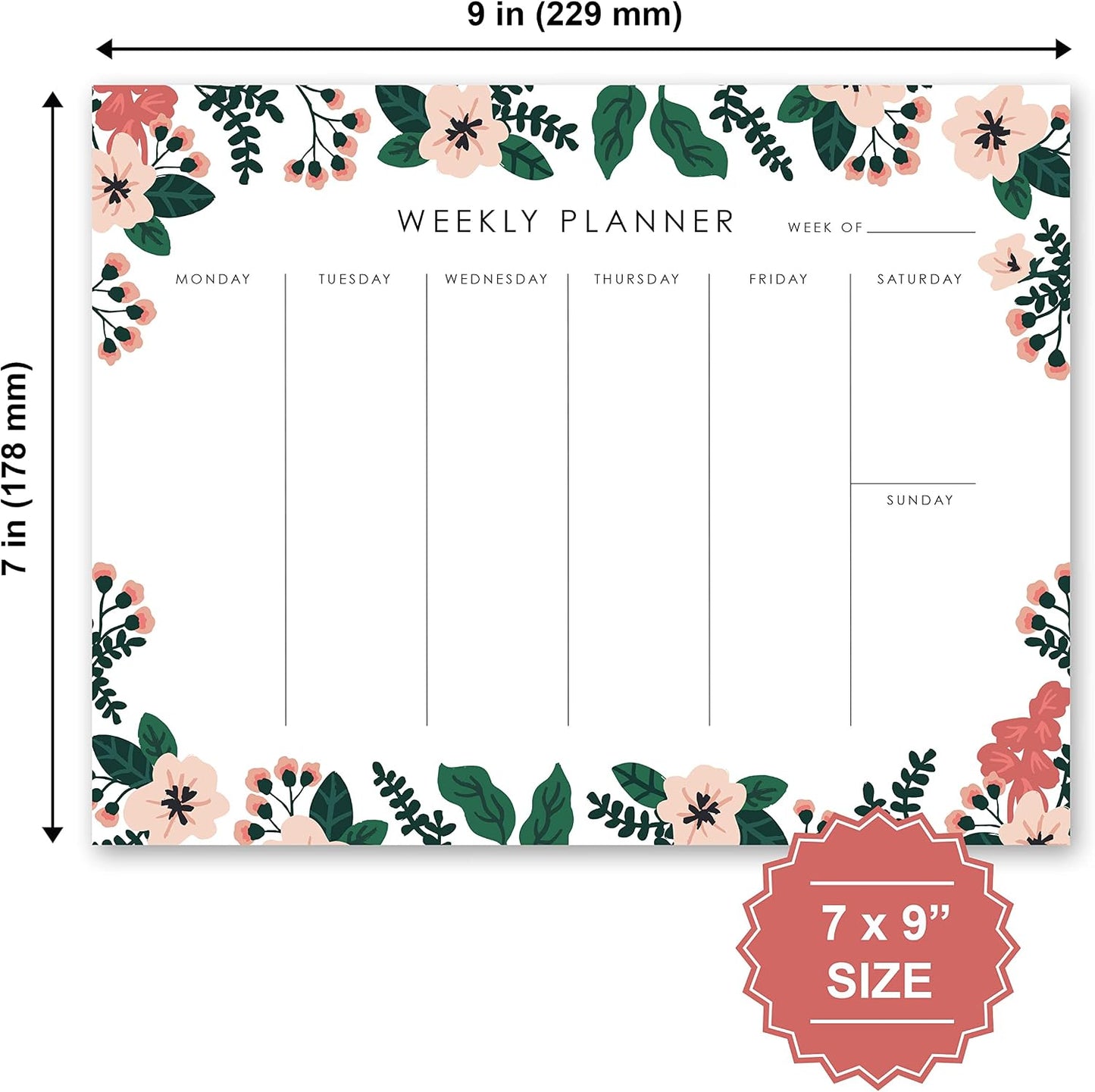 Weekly Planner Notepad - 9x7” inches, 52 tear off sheets - Undated Desk Planner Pad Calendar Notepad Organizer for Weekly To Do List, Notes and Schedule (Lemons)