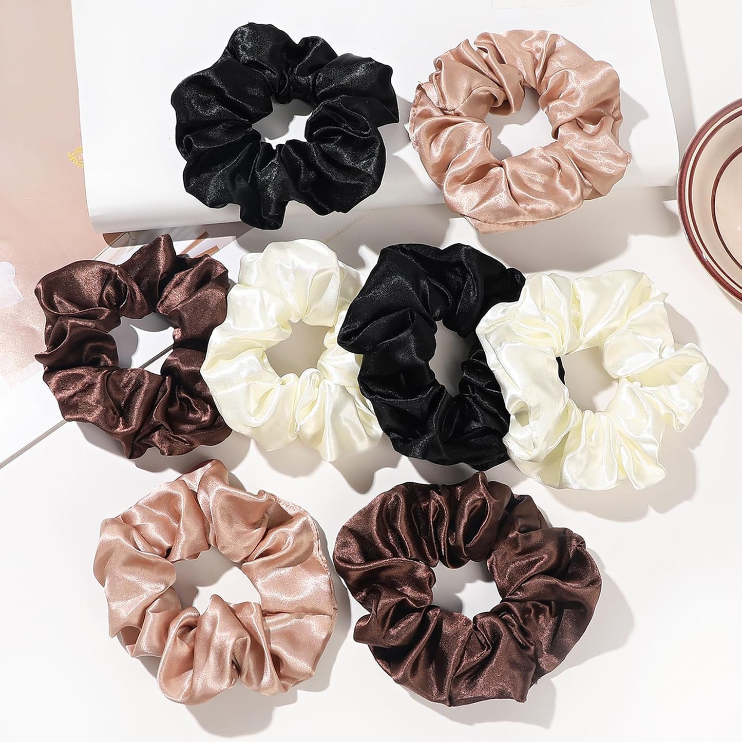 16 Pcs Scrunchies for Women - Black Satin Silk Scrunchies for Girls Hair Ties Elastics Bands Ponytail Holder Hair Accessories