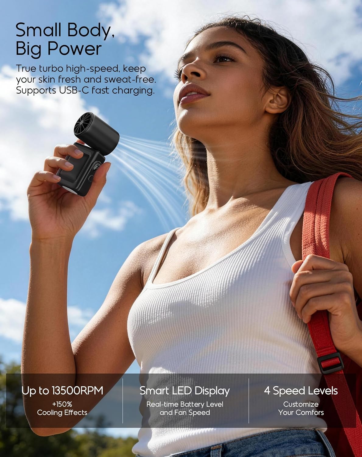 Portable Clip-On Mini Fan, Personal Handheld Fan for Stroller w/ LED Screen
