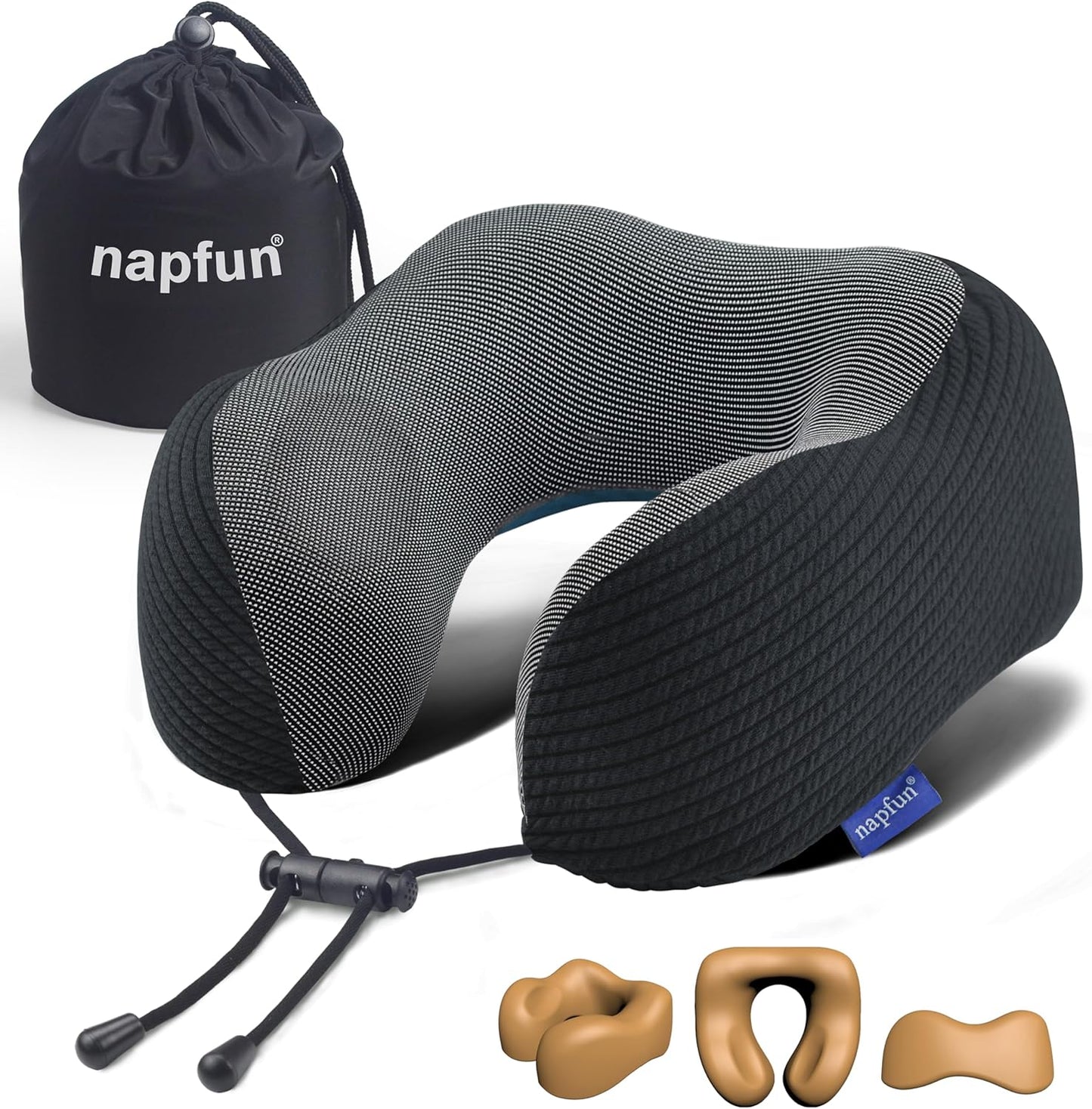 napfun Neck Pillow for Traveling, Upgraded Travel Neck Pillow for Airplane 100% Pure Memory Foam Travel Pillow for Flight Headrest Sleep, Portable Plane Accessories, Light Grey