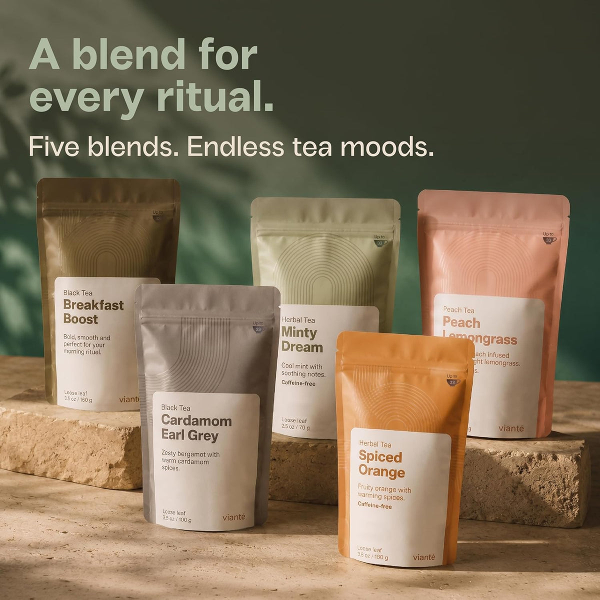 Viante Minty Dream Caffeine Free Herbal Tea, Loose Leaf Peppermint Tea with Rooibos and Passionflower, Naturally Caffeine Free Evening Tea, Calm Wind Down Blend, 3.5 oz Resealable Pouch