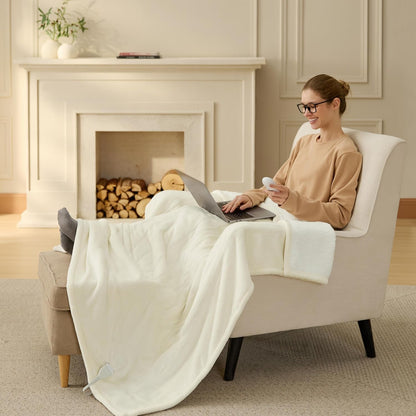 Bedsure Heated Blanket Throw Blanket with Preheat Function - Fast Heating Electric Blanket, Soft Flannel Throw with 6 Time Settings(Up to 10H), 6 Heating Settings, Gifts for Grandma (50"x60", Cream)