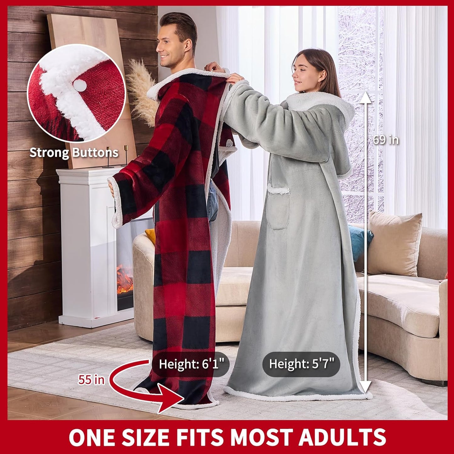IFNOW Sherpa Wearable Blanket with Sleeves for Women Men Adults, Christmas Birthday Gifts for Women Mom Wife, Cozy Wearable Blanket with Arm and Pocket, Warm Full Body TV Wrap Throw Blanket, Grey