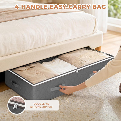 Budding Joy 95L Under Bed Storage Containers, 4 Pack Closet Organizers Grey