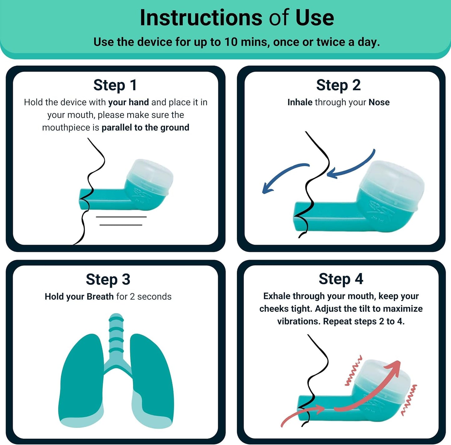 Mucus Relief Device by Virth - Breathing Exercise Device - Clear Lungs - Flutter Valve Lung Exerciser Device - Lung Cleanse & Breathing Treatment - Health & Wellness Device - Enhanced Comfort