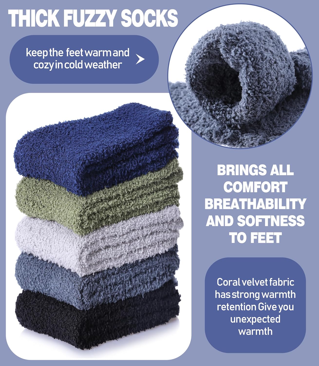 MQELONG Fuzzy Socks for Men & Women Cozy Fluffy Winter Warm Slipper Socks Microfiber Soft Home Sleeping Socks