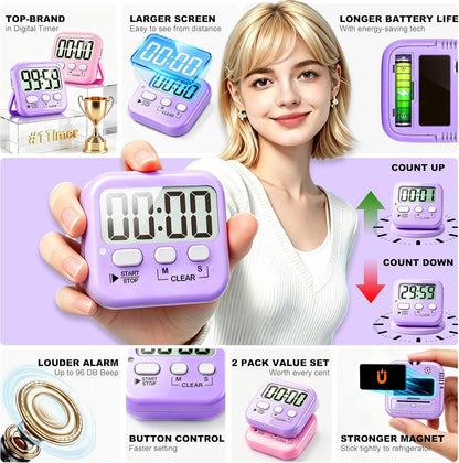 Antonki 2 Pack Digital Timer for Kids Classroom Kitchen Timers for Cooking