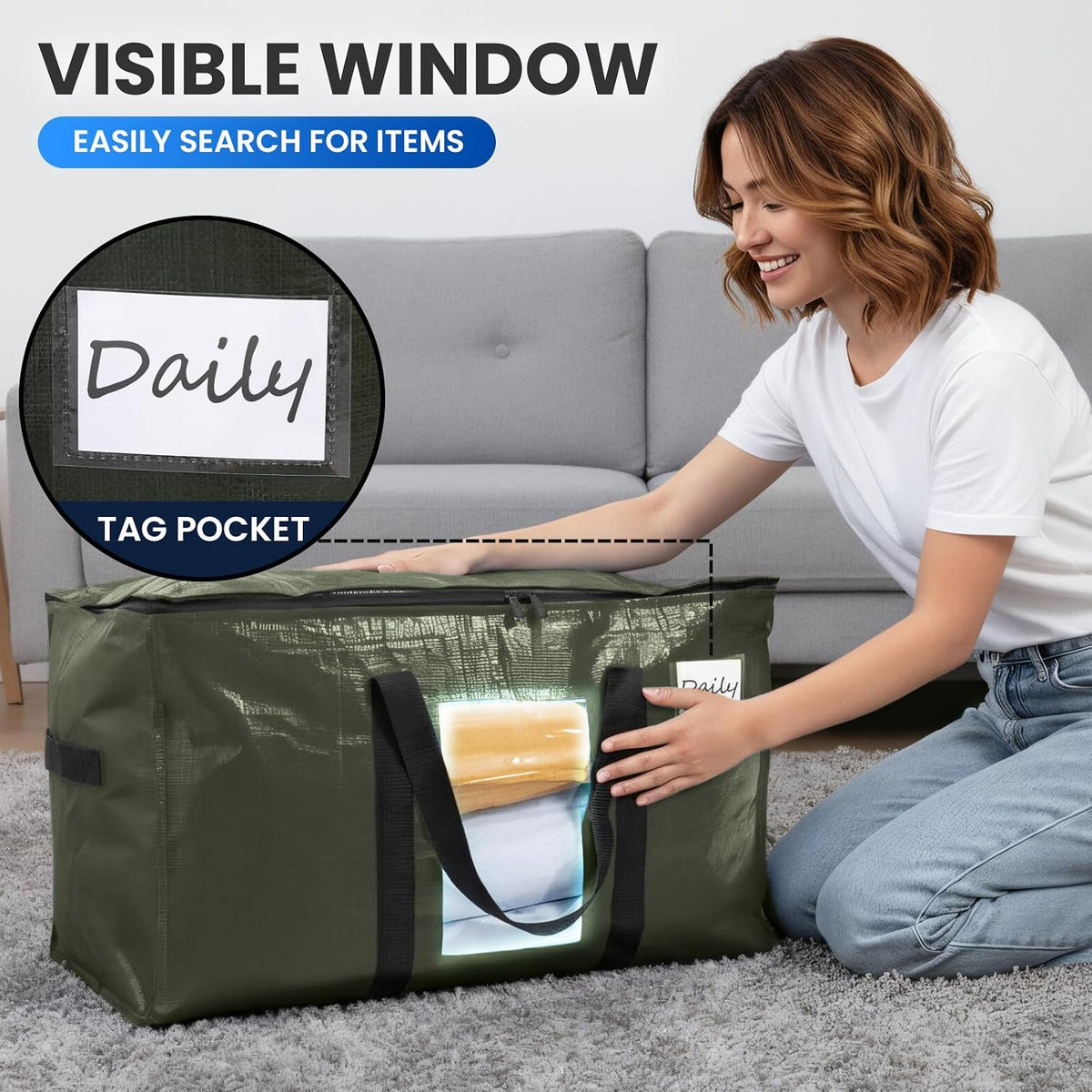 TAILI Blue Extra Large Moving Bags,Storage Bags with Visible Window