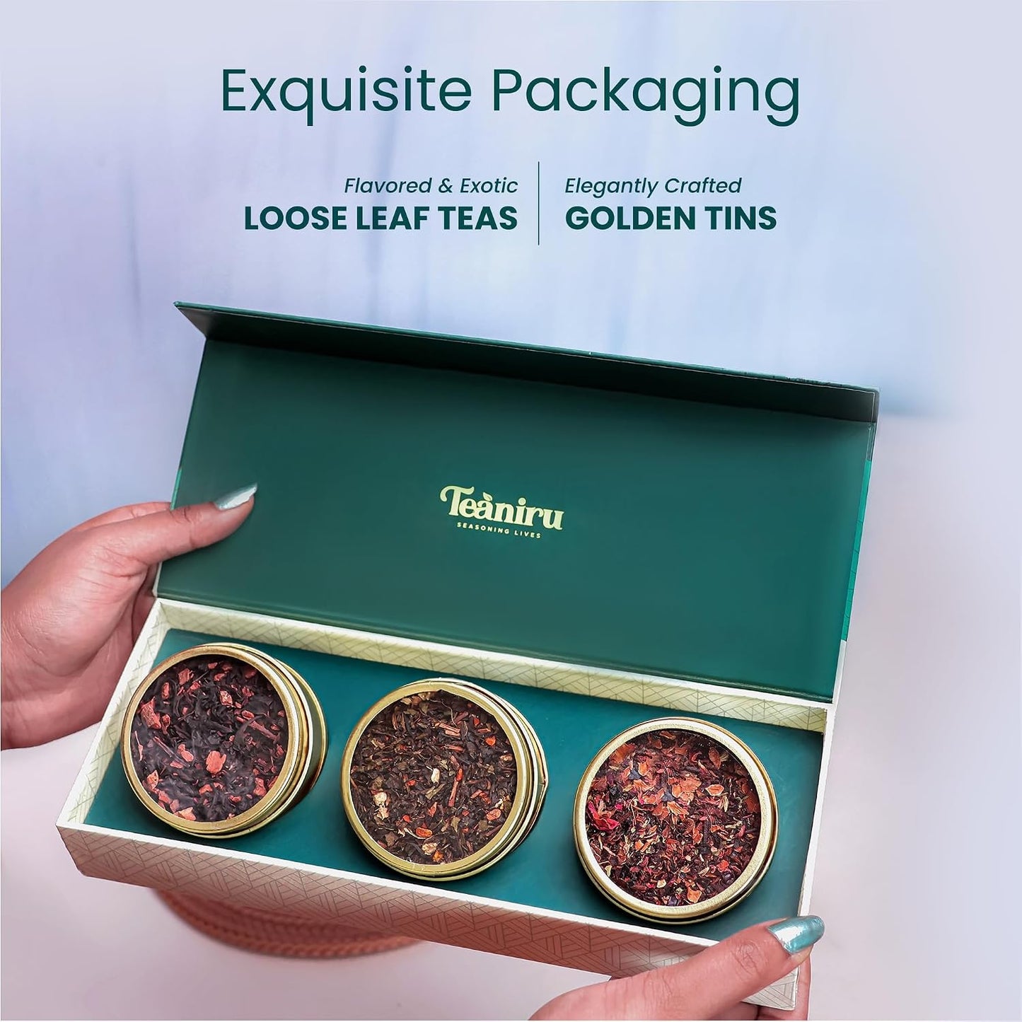 Teaniru, Grandeur Tea Collection | 3 Loose Leaf Tea Sampler | Variety Pack Assortment of Green, Herbal & Black Tea | Gluten Free & Sugar Free | Gift Set for Men & Women | Thanks Giving