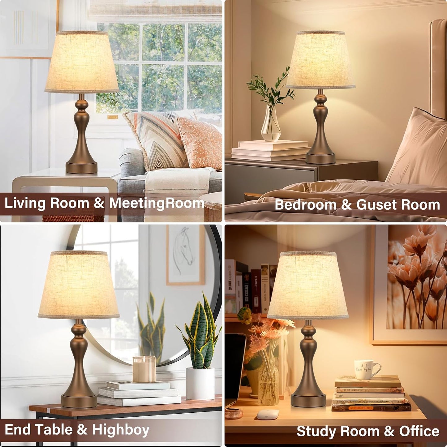 Seealle Touch Lamps for Nightstand - Bedside Lamps Set of 2, 3 Way Dimmable, USB C+A for Bedroom & End Tables (LED Bulbs Included)