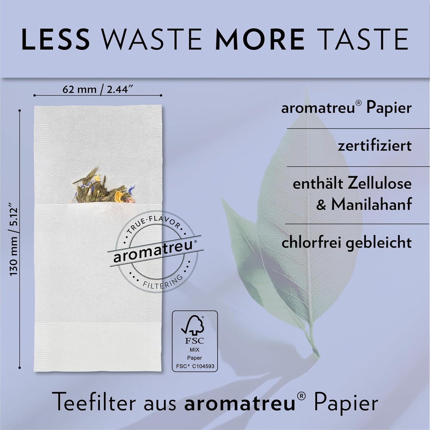 Finum Disposable Paper Tea Filter Bags for Loose Tea, Brown, Large, 100 Count