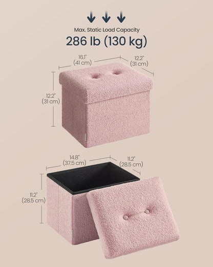 SONGMICS Small Folding Storage Ottoman, Foot Rest Stool, Cube Footrest, Synthetic Leather, 12.2 x 16.1 x 12.2 Inches, 286 lb Capacity, for Living Room, Bedroom, Dorm, Ink Black ULSF100B01