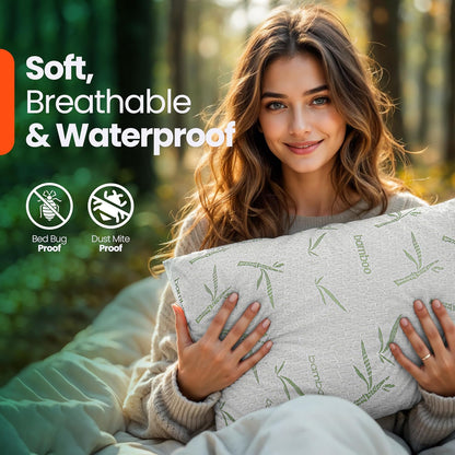 Bamboo Viscose Waterproof Pillow Protectors Queen Size, Pack of 2