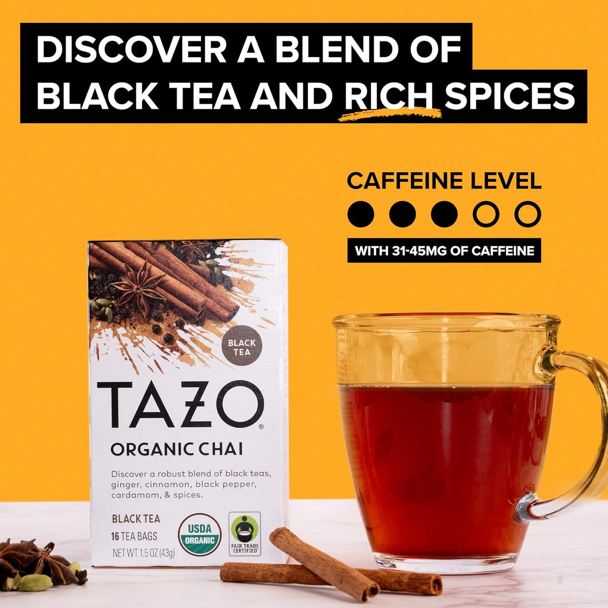 TAZO Organic Chai Black Tea Bags, Chai Tea, 96 Count (Pack of 12)