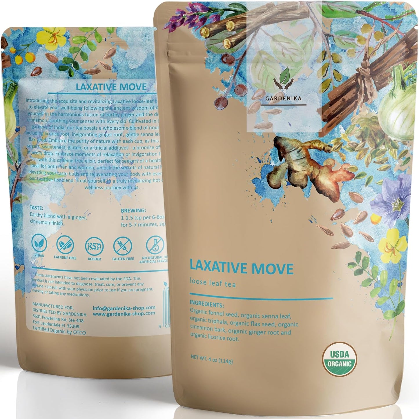 Gardenika Organic Loose Leaf Tea Sampler – 8 Pack, 1 LB – Herbal and Naturally Caffeine-Free Set - Ayurvedic Assortment Blend