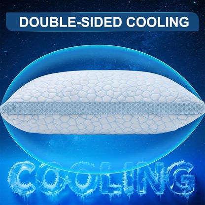 QUTOOL Cooling Pillow for Sleeping, CertiPUR-US Shredded Memory Foam Queen Pillows Set of 2, Cool Pillow for Hot Sleepers Adjustable Firm Pillow for Side, Back, Stomach Sleepers Soft Yet Support,White