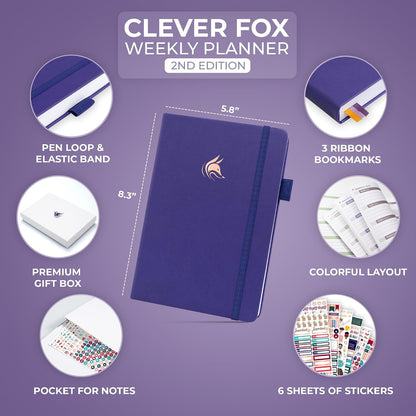 Clever Fox Planner 2nd Edition – Colorful Weekly & Monthly Goal Planner, Time Management & Productivity Organizer, Undated, A5 (Dark Teal)