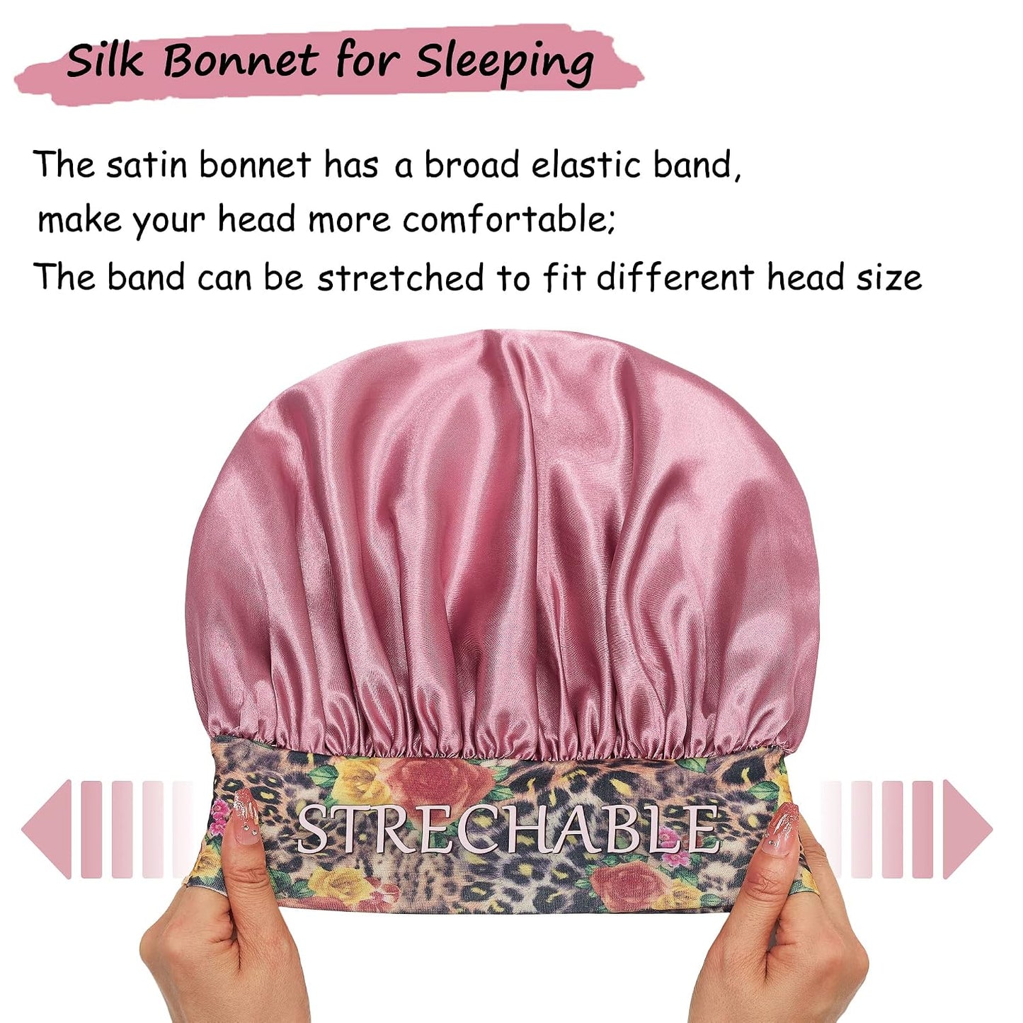 3 Pack Satin Bonnet Silk Hair Bonnet for Sleeping, Sleep Bonnets for Women Large Wide Soft Band Sleep Cap for Curly Hair Braids