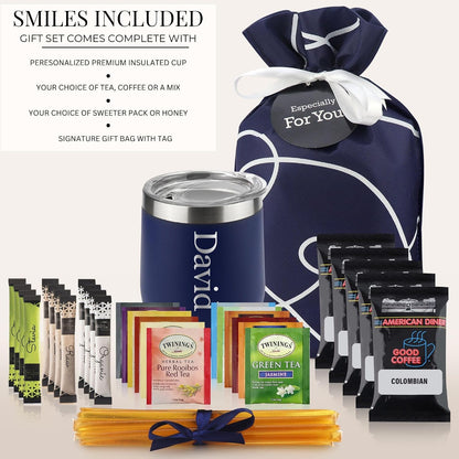 Tea Lovers Gifts Basket - Gift Set Include Temperature Retention Cup 12 Special Blend Teabags & Honey Presented in Beautiful Gift Bag For Women & Men - Birthday, Get Well, Thinking of You Care Package