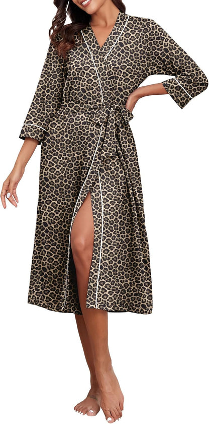 PrinStory Robes for Women 3/4 Sleeve Long Bath Robe XS-4XL
