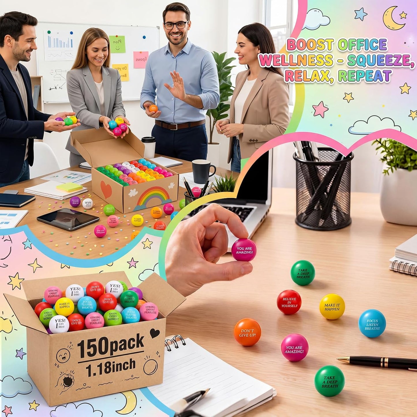 Sotiff 100 Pcs Motivational Balls Bulk for Adults, Ten Colors Inspirational
