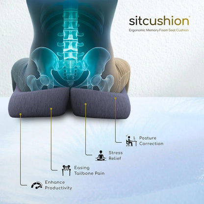 SitCushion Ergonomic Seat Cushion for Sciatica & Tailbone Pain Relief – Extra Large Memory Foam Office Chair Cushion for Long Sitting, Orthopedic Coccyx Cushion for Desk Chair, Car & Wheelchair(Black)