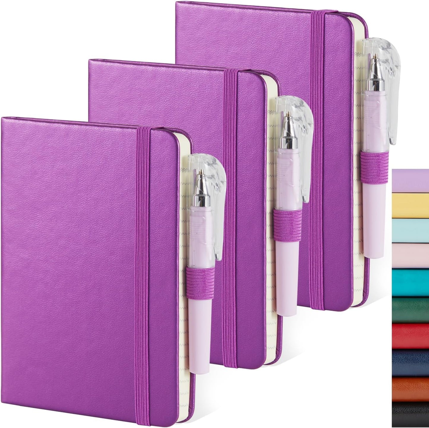 NIRMIRO (3 Pack) Pocket Notebook Small Journal with Pen, 3.7" x 5.7", A6 Mini Notebook for Women Men Work Writing, Hardcover Small Pocket Notepad with 100Gsm Premium Thick Lined Paper, Black Leather