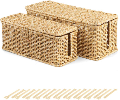 Cable Management Box, Cord Organizer with Lid & Cable Ties - Brown, L