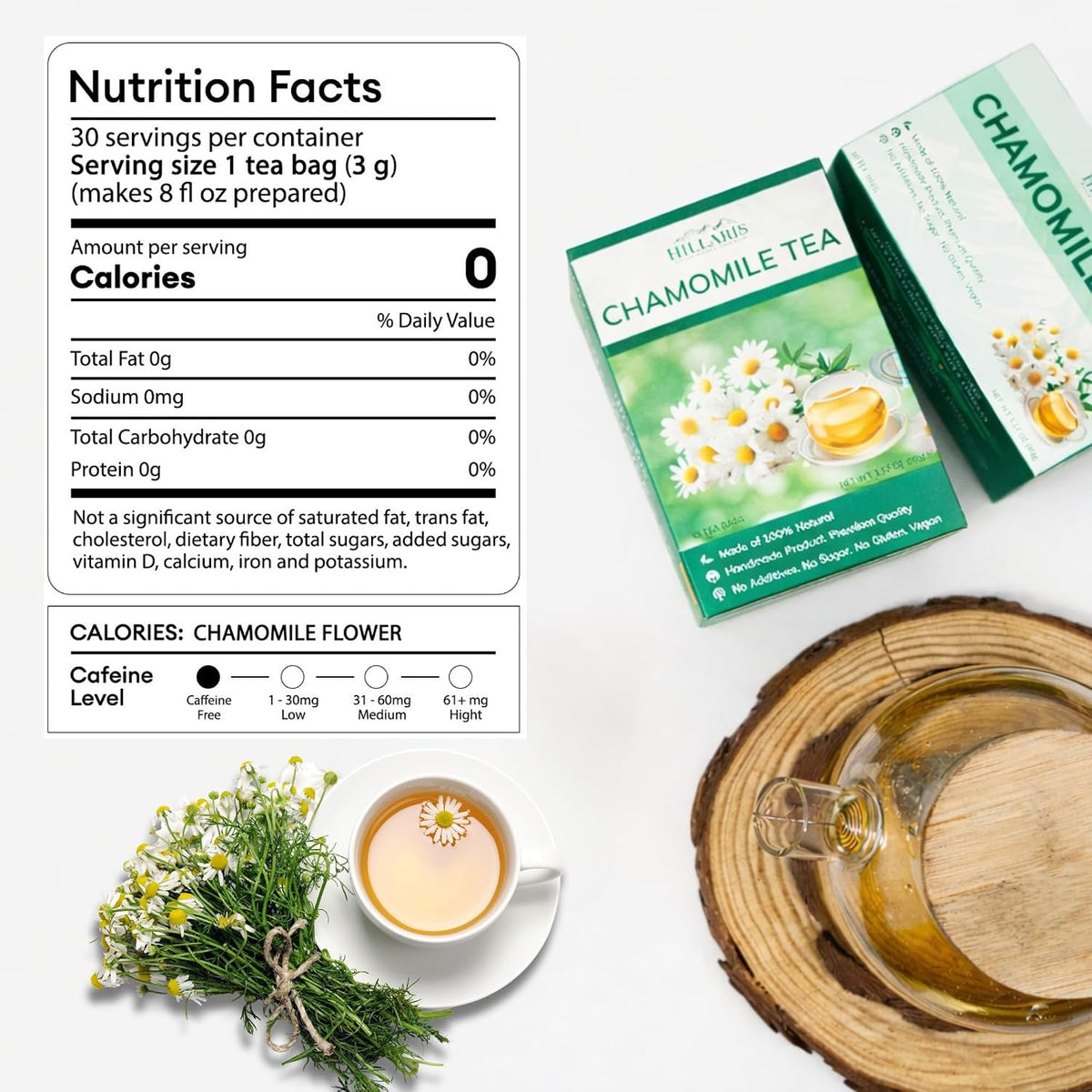HILLARIS Chamomile Passionflower Herbal Tea, 30 Ct, 3g Each, Caffeine-Free