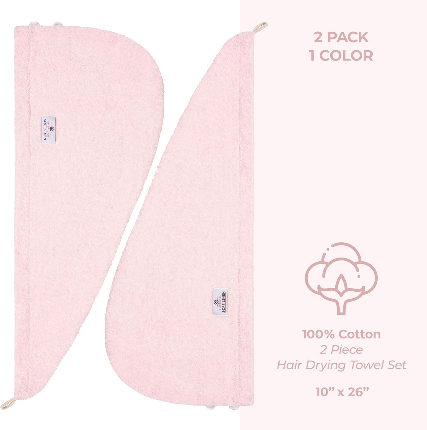 American Soft Linen 100% Cotton Hair Towels for Women, Head Towel Cap, Cotton Hair Turban Towel Wrap for Long Curly Anti Frizz Hair, Soft and Absorbent Cotton Hair Towels 2 Pack, White