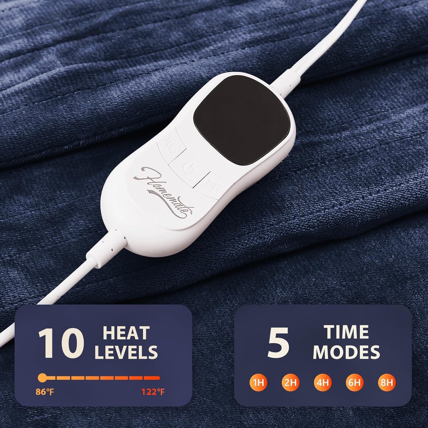 Homemate Heated Blanket Electric Throw - 50"x60" Heating Blanket Throw 1/2/4/6/8 Hours Auto-Off 10 Heat Level Over-Heat Protection Flannel Sherpa ETL Certification