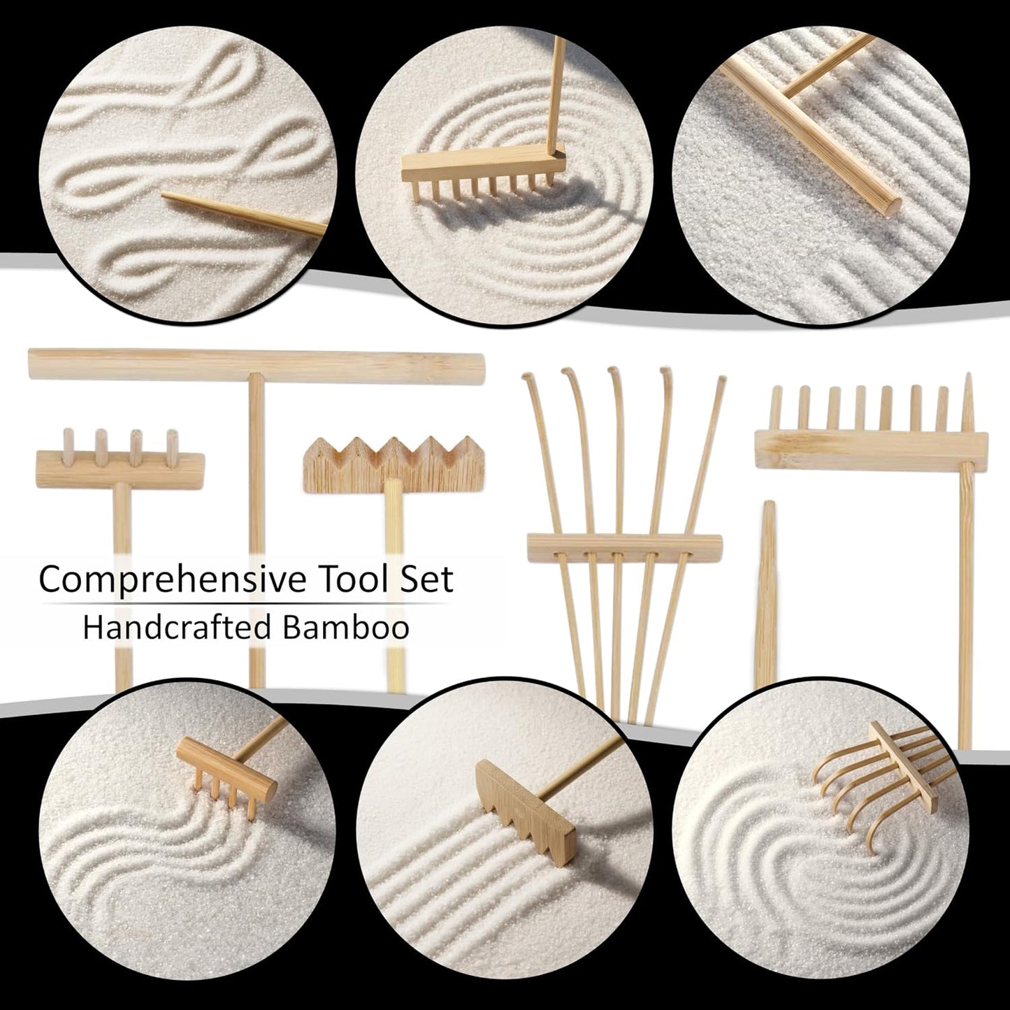 Island Falls Home Zen Garden Kit 11x8in. Beautiful Japanese Decor Mini Rock Feature Gift Set for Home, Office Desk. Zen Sand Garden, 6 Tools, 15 Accessories. Sand Tray Therapy Desktop Meditation Room