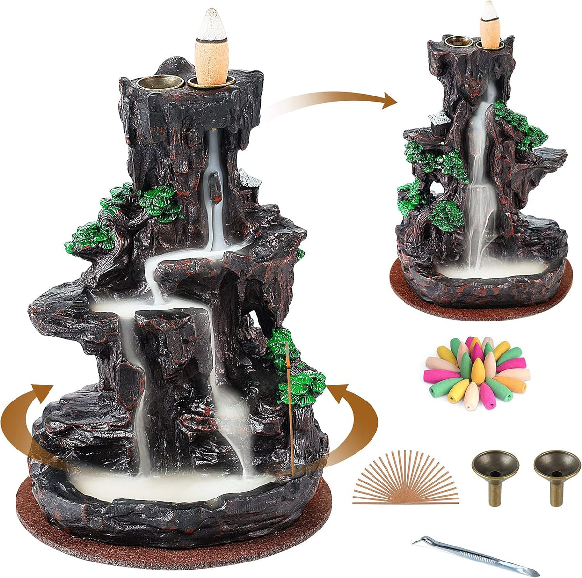 SPACEKEEPER Incense Burner, Backflow Incense Holder 2 Sides Waterfall