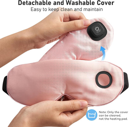 LitBear Heated Eye Mask, Silk Cordless Warm Eye Compress for Dry Eyes, Light Blocking Heat Eye Mask for Women Men, Soft Eye Heating Pad for Dry Eyes, Travel, Rechargeable, Washable Cover (Pink)
