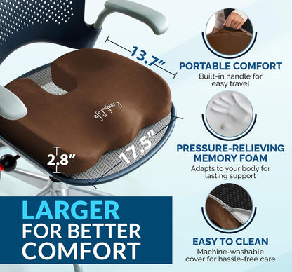 ComfiLife Gel Enhanced Seat Cushion – Office Chair Cushion – Non-Slip Gel & Memory Foam Coccyx Cushion for Tailbone Pain - Desk Chair Car Seat Cushion Driving - Sciatica & Back Pain Relief (Navy)