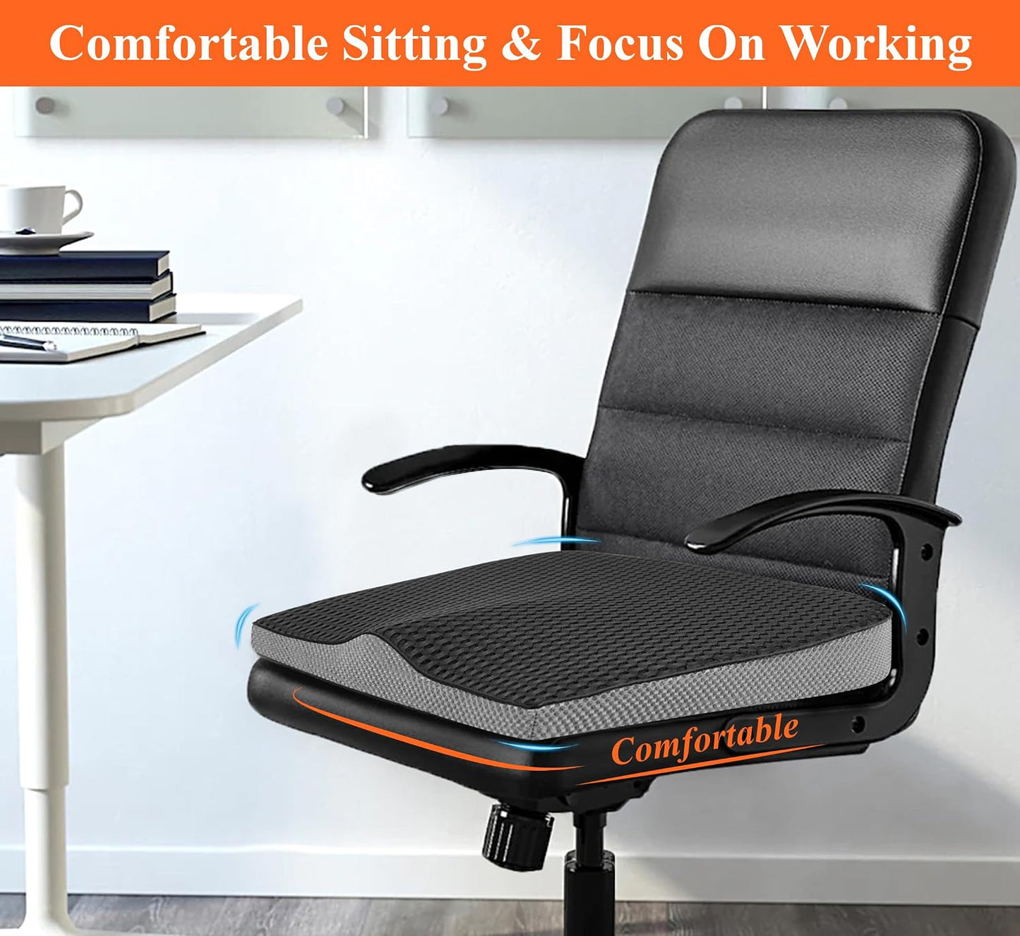 kingphenix Premium Car Seat Cushion, Memory Foam Driver Seat Cushion to Improve Driving View- Coccyx & Lower Back Pain Relief - Seat Cushion for Car, Truck, Office Chair (Leather Black)