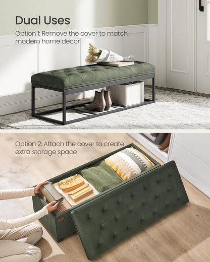 SONGMICS Storage Ottoman Bench, Foot Rest with Legs, 15.7 x 43.3 x 15.7 Inches, End of Bed Bench, Storage Chest, Load up to 660 lb, for Living Room, Bedroom, Entryway, Dark Gray ULSF088G01