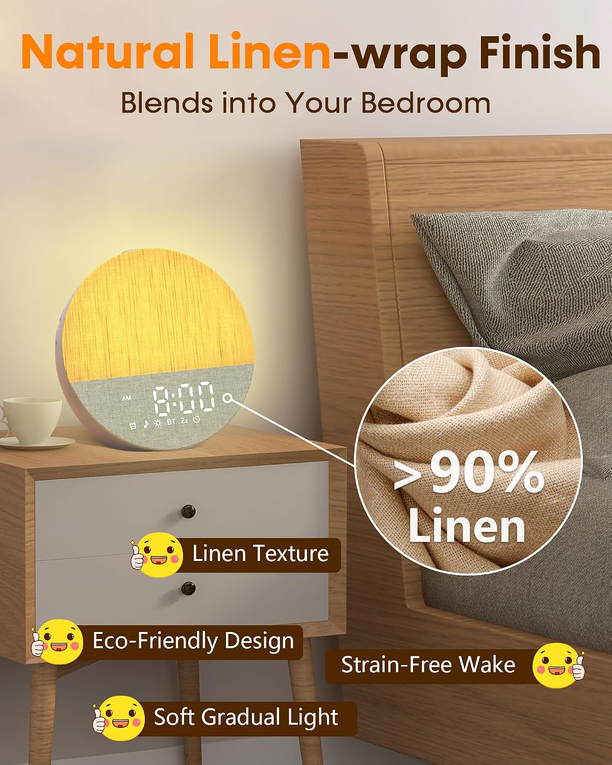 Sunrise Alarm Clock with Sounds Machine:Gentle Gradual Wake Up Light for Heavy Sleepers Relieve Anxiety Dimmable Clock with Bluetooth Memory for Bedroom - White Noise Machine with 30 Sleep Sounds