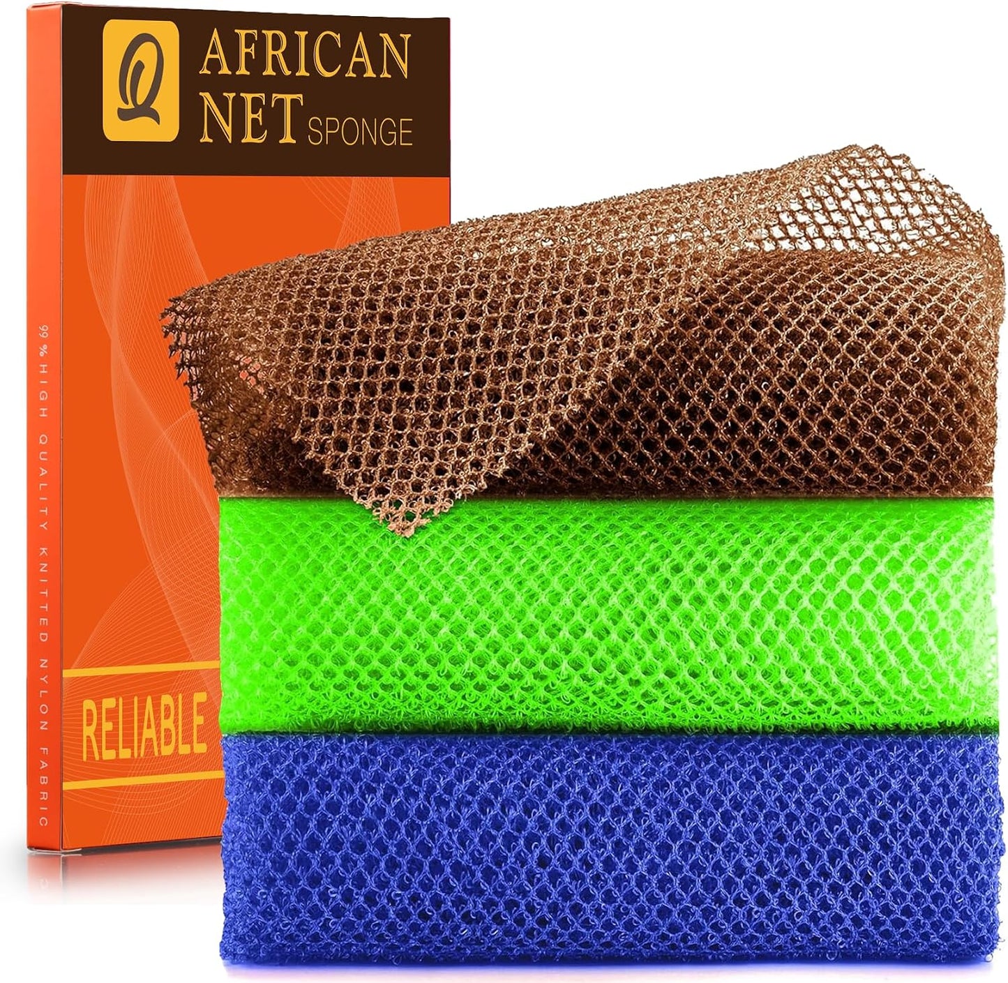 UJFQBH 3 Pieces African Bath Sponge African Net Long Net Bath Sponge Exfoliating Shower Body Scrubber Back Scrubber Skin Smoother,Great for Daily Use (Pink,Yellow,Purple)