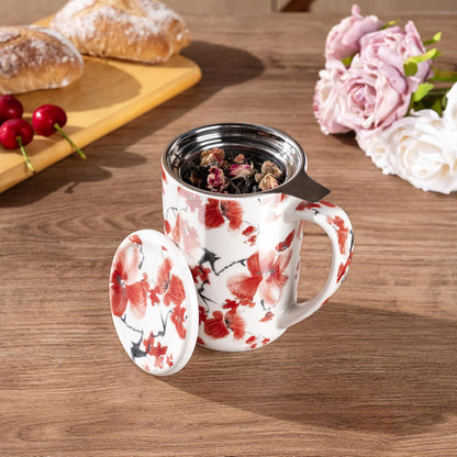AmorArc Porcelain Tea Mug with Infuser and Lids, 18 Oz Large Cup Strainer with Bag Holder for Loose Leaf Tea, Steeping Coffee Mug for House-warming Wedding Birthday Gift