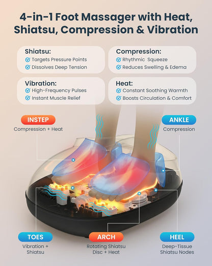 COMFIER [2026 Gift for Men,Women,Shiatsu Foot Massager with Fast Heat,Kneading Rolling Compression,Extra Vibration, FSA Eligible HSA Store, Plantar Fasciitis,Neuropathy Pain, Bigger Size 13IN
