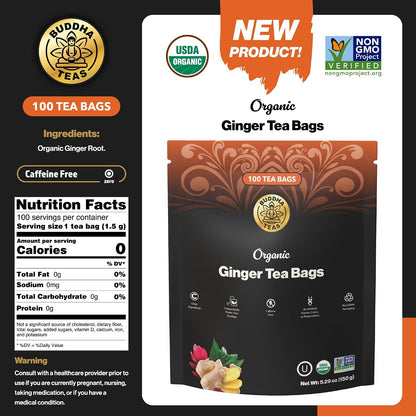 Buddha Teas - Organic Turmeric Ginger Tea - Herbal Tea - Earthy, Mildly Spicy Taste & Sweet Undertones - Enjoy Hot or Cold - Caffeine Free - 100% Kosher & Non-GMO - 18 Tea Bags (Pack of 1)