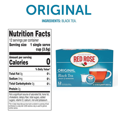 Red Rose Original Black Tea K-Cups, Strong Full Flavor, 12 count 6 Pack