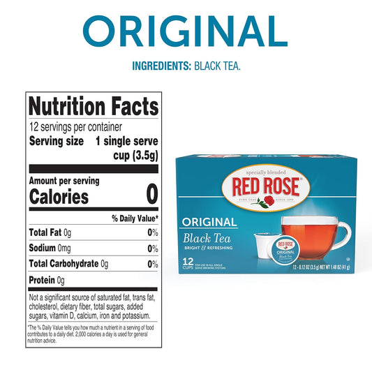 Red Rose Original Black Tea K-Cups, Strong Full Flavor, 12 count