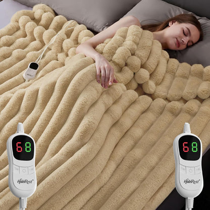 Heated Throw Blanket, Faux Fur Cozy Heating Blanket with Overheat Protection, 1/2/4/6/8 Hours Auto-Off 10 Heat Level, Machine Washable (50x60 Inches, Cream White)
