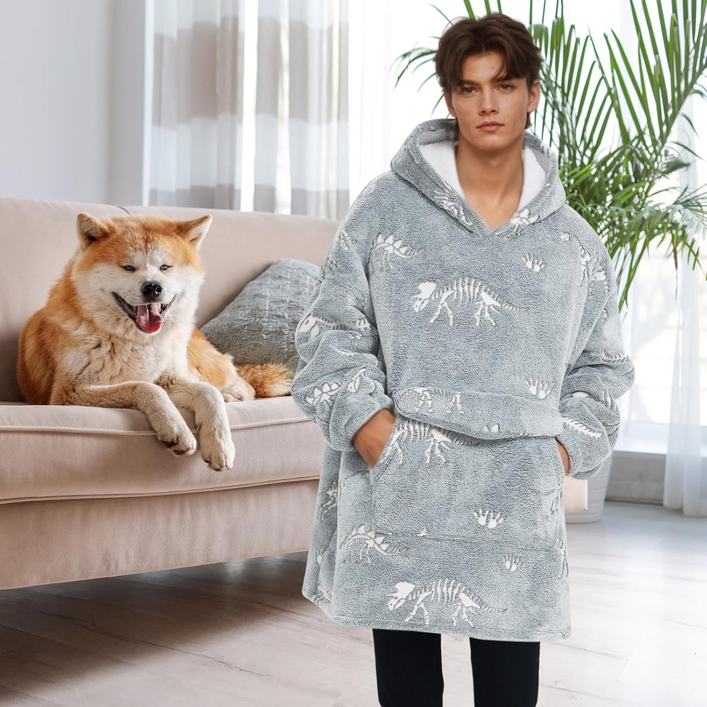 Fiosnow Sun and Moon Blanket Hoodies for Women and Men Adult Oversize Wearable Blanket Hoodies for Soft and Warm