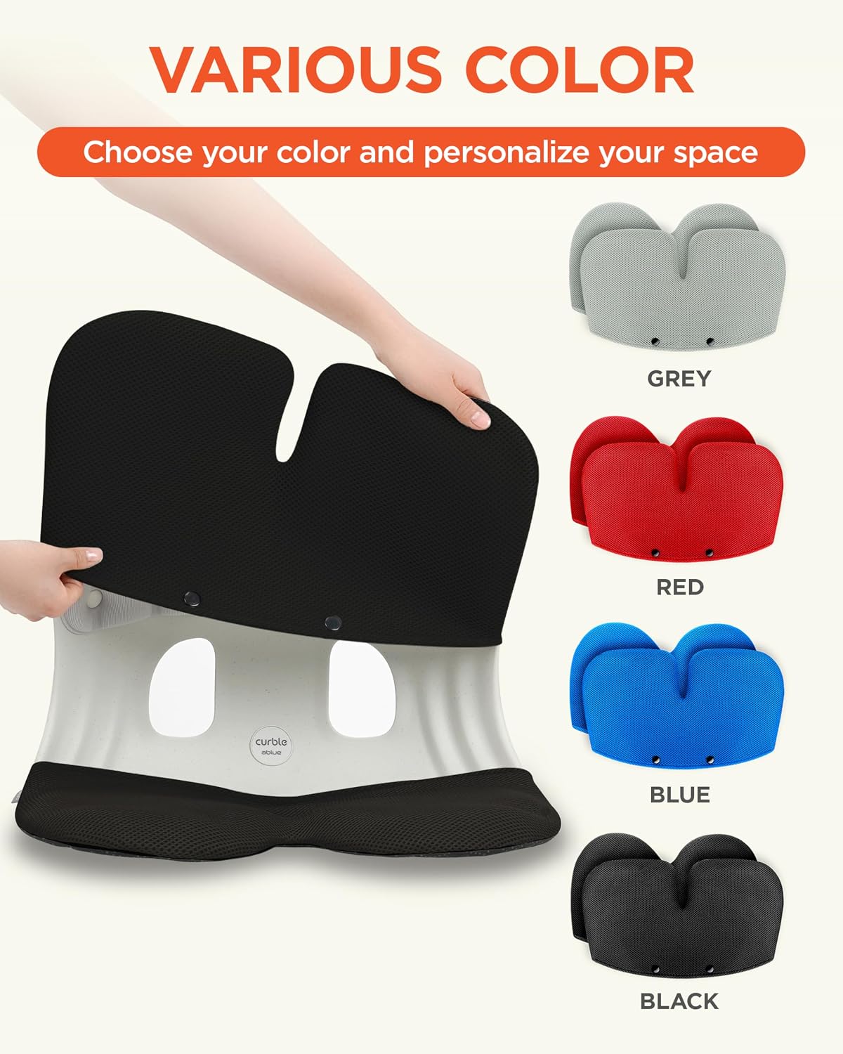curble Grand– Extra Wide Ergonomic Seat Support, Sit Straighter Without Effort, Passive Posture Trainer for Office, Home & Car (Grey)