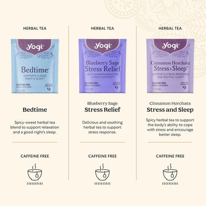 Yogi Relaxation Sampler Box (32 Tea Bags) - 8 Favorite Herbal Teas for Stress Relief & Sleep - Organic & Caffeine Free