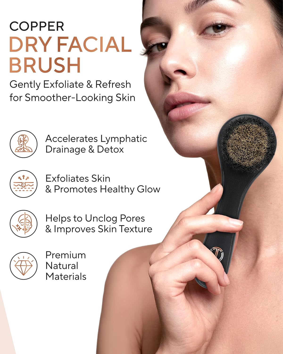 TheraCopper Copper Dry Brushing Body Brush for Lymphatic Drainage