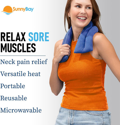 SunnyBay Microwavable Heating Pad for Neck and Shoulder, Heated Neck Wrap, Microwave Heat Pad, Weighted Beanbag Moist Hot or Cold Compress, 2.2 lbs, 26x4 Inches, Navy Blue